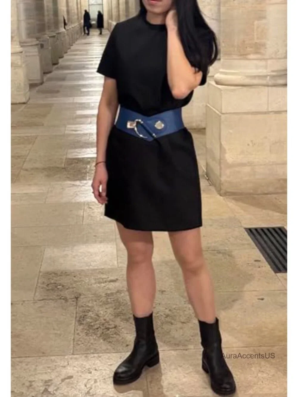 Genuine Italian Leather Wide Elastic Belt for Women | DARLENE | Classic Buckle